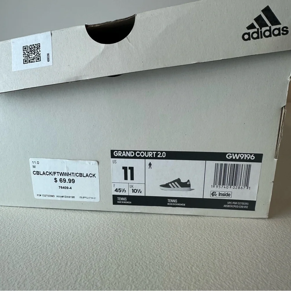 NEW Adidas Men’s Black White Grand Court 2.0 Comfy Classic Sneakers Size 11
